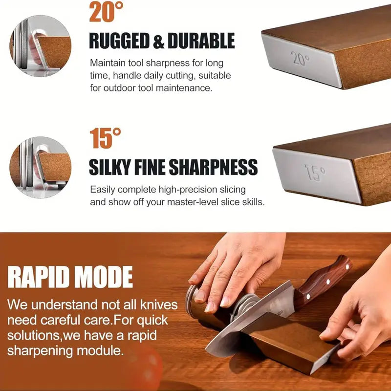 TrackNeak Premium Walnut Wood Rolling Knife Sharpener Kit with 4 Strong Magnetic Angle